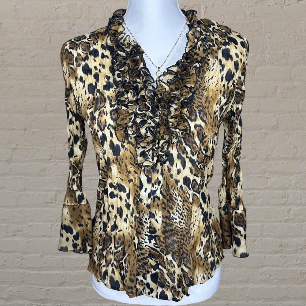 Allison Taylor Leopard Print Ruffle Blouse | Size Small